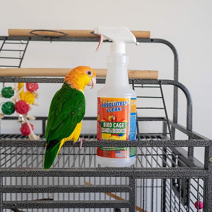 Amazing Bird Cage Cleaner and Deodorizer - Just Spray/Wipe - Safely & Easily Removes Bird Messes Quickly and Easily - Made in The US (32oz Spray Bottle)