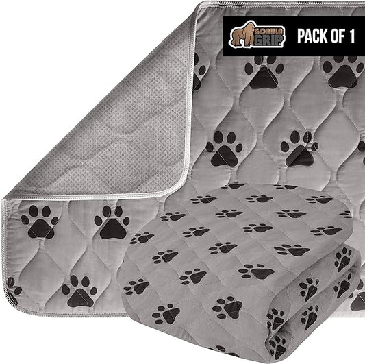 Gorilla Grip Reusable Puppy Pads, 34x21, Slip Resistant Pet Crate Mat, Absorbs Urine, Waterproof, Cloth Pee Pad for Training Puppies, Washable Incontinence Underpads, Chucks, Protects Sofa, Furniture