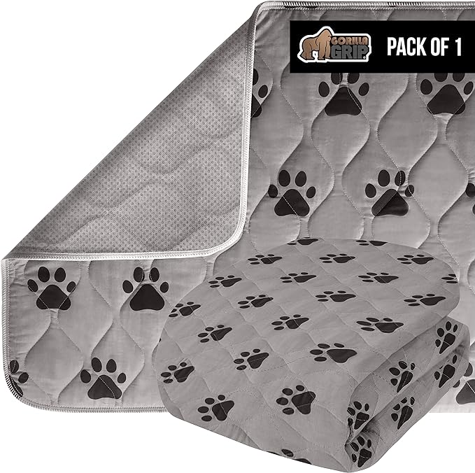 Gorilla Grip Washable Puppy Pads, 28x18, Slip Resistant Dog Crate Mat, Waterproof Cloth Pee Pad for Training Puppies in Playpen, Reusable Pet Incontinence Blanket, Protects Sofa, Furniture, Floors