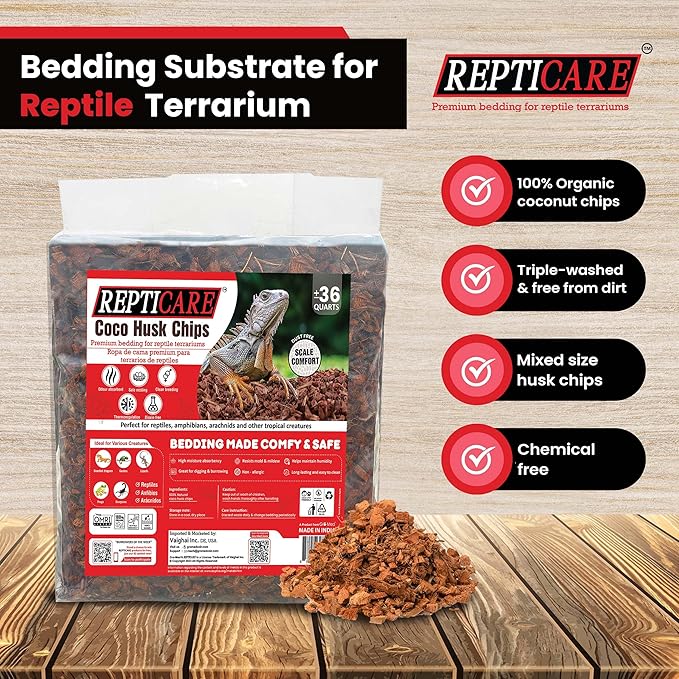 ReptiCare Coconut 36 Quarts of Ready to Use Organic Coco Husk Bedding for Ball Pythons, Snakes, Tortoises, Crested Geckos, Frogs, or Lizard Terrarium Tanks