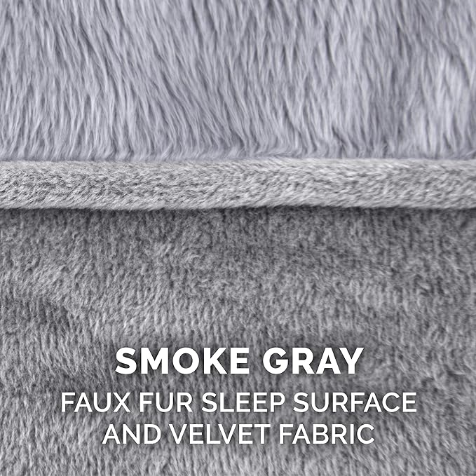 Furhaven Orthopedic Dog Bed for Large Dogs w/ Removable Bolsters & Washable Cover, For Dogs Up to 95 lbs - Faux Fur & Velvet Sofa - Smoke Gray, Jumbo/XL