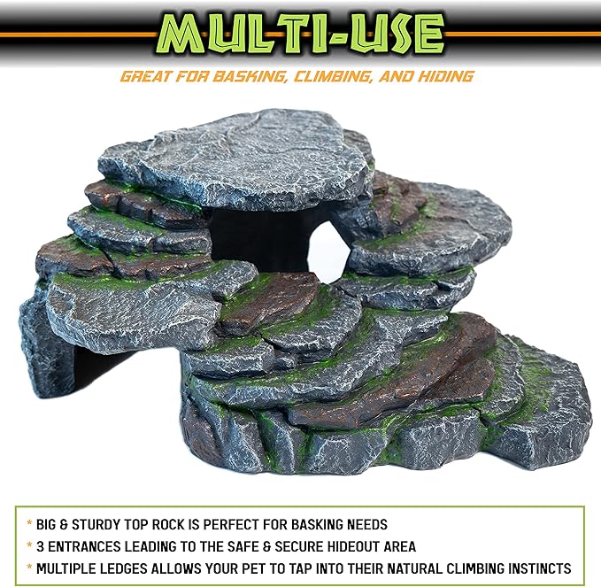 Cliff & Cave Hideout Rainforest Series - Reptile Ledge Hide, Basking Rock, Terrarium & Aquarium Decor, Decorative Resin for Lizards, Fish, Snakes, Amphibians, Small Animals