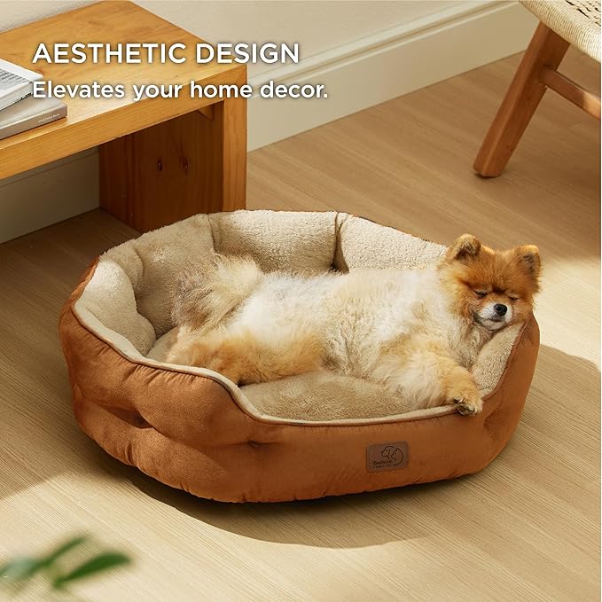 Bedsure Dog Beds for Small Dogs - Round Cat Beds for Indoor Cats, Washable Pet Bed for Puppy and Kitten with Slip-Resistant Bottom, 25 Inches, Terracotta