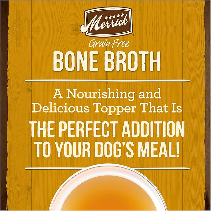 Merrick Grain Free Bone Broth Natural Meal Topper for Dogs, Accented with Superfoods & Cinnamon, for Adult Dogs of All Breeds Chicken, 7 Ounce,(Pack of 3)