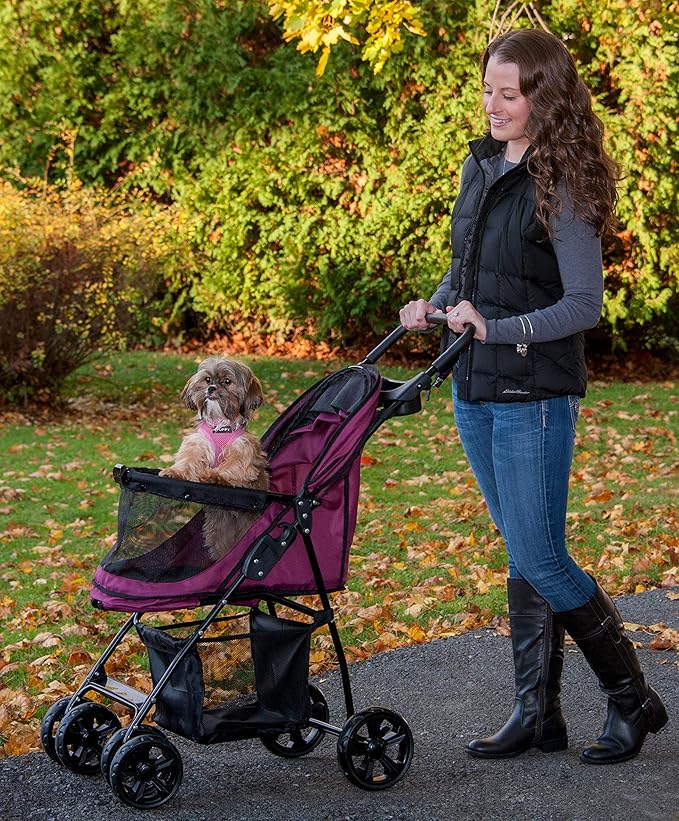 Pet Gear No-Zip Happy Trails Lite Pet Stroller for Cats/Dogs, Zipperless Entry, Easy Fold with Removable Liner, Safety Tether, Storage Basket + Cup Holder, 4 Colors