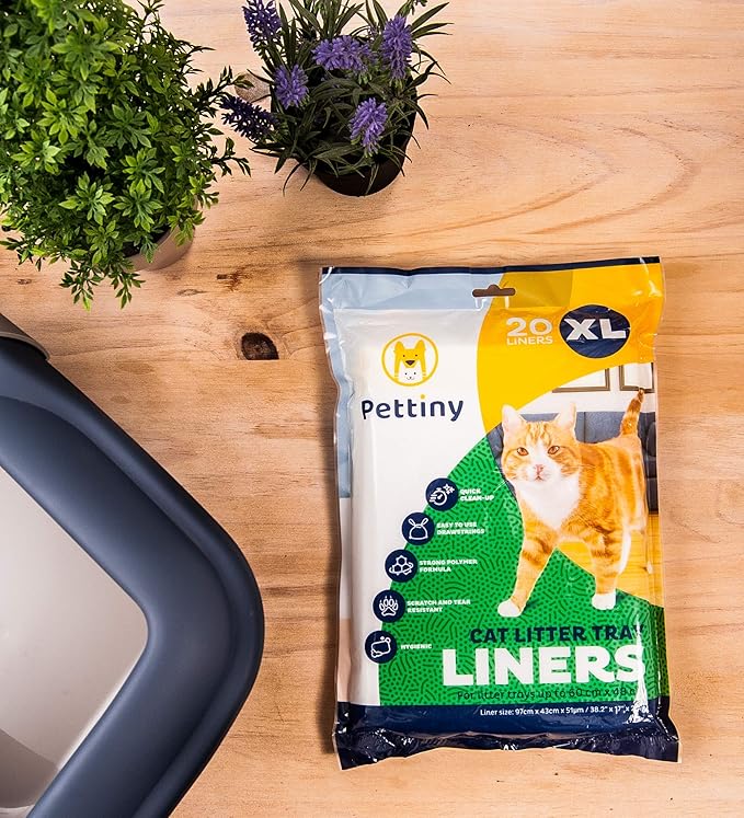 Cat Litter Box Liners with Drawstrings - 38" x 17" Scratch Resistant Cat Litter Bags for Extra Large Litter Trays - Kitty Litter Bags and Cat Box Liners - Easy to Use Cat Litter Liners - 20 Count