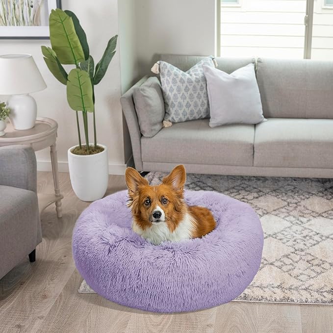 Best Friends by Sheri The Original Calming Donut Cat and Dog Bed in Shag Fur Lavender, Medium 30"