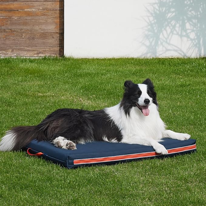 Bedsure Outdoor Waterproof Dog Bed with Heavy Duty Cover, Orthopedic Foam Supportive Dog Beds, Washable Dog Mat with Removable Cover for Large Dogs (36"x27", Navy Blue)