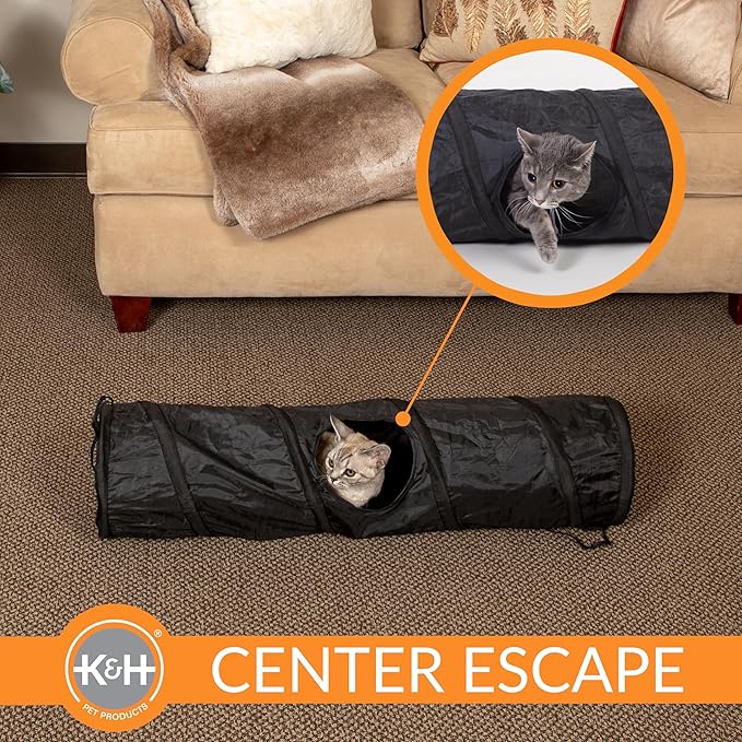 K&H Pet Products Cat Playground Bundle with 3 Level Tower + Straight Tunnel Tube + 2 Level Tower, Cat Tower Tree Condo for Indoor Cat Playground, Kitty Activity Tree Cave Cozy Hideaway Center, Gray