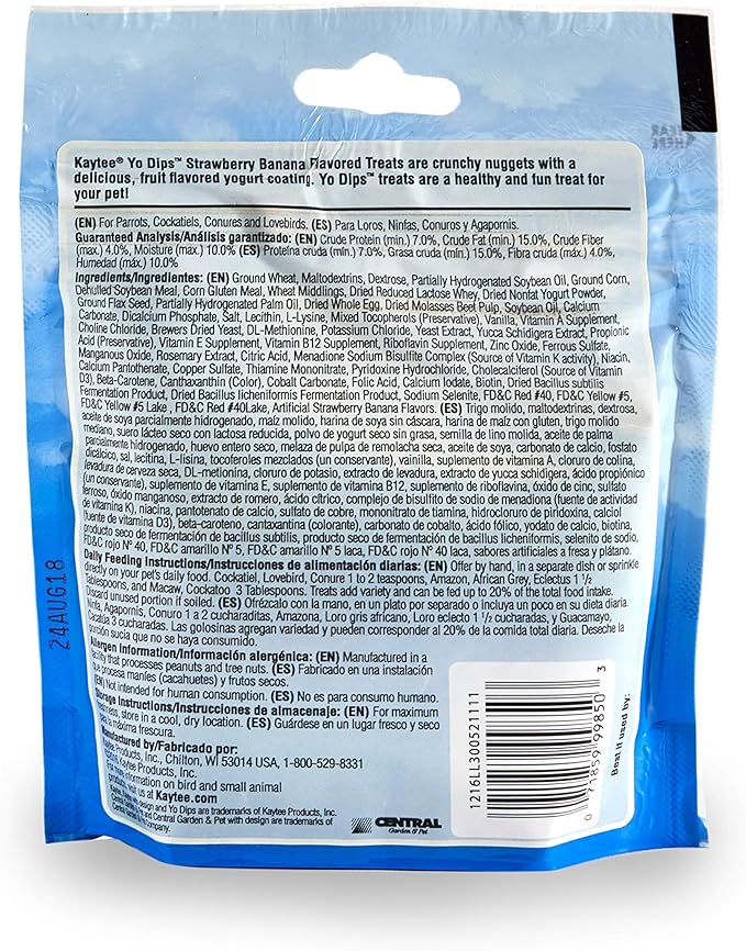 Kaytee Yo Dips Strawberry/Banana Flavor Yogurt Dipped Treat for Pet Birds, 3.5 oz (Pack of 2)