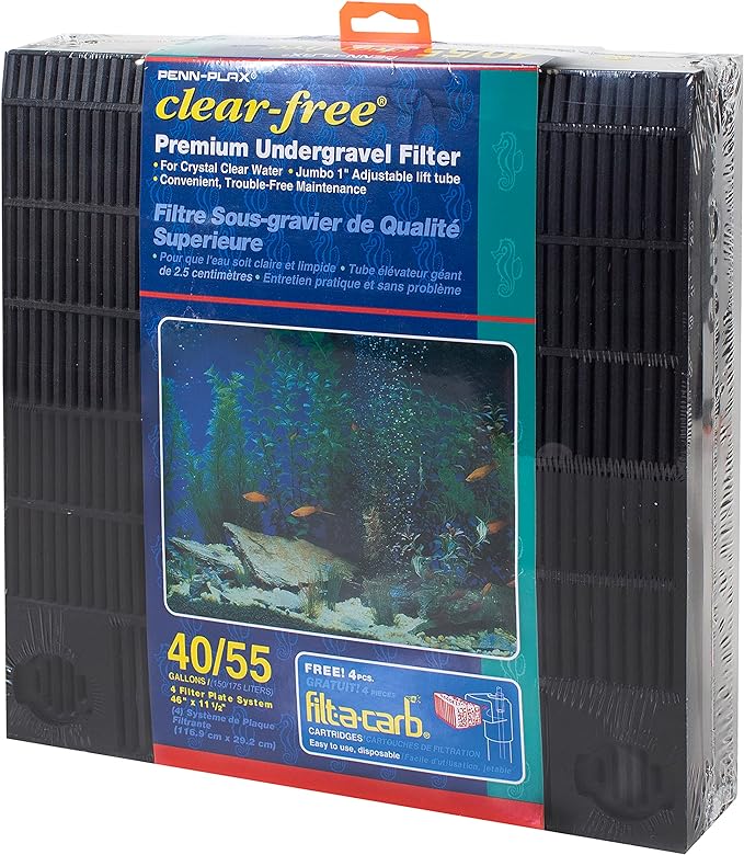 Penn-Plax Undergravel Aquarium Filter for 40-55 Gallon Tanks – Four 11.25” x 11.25” Plates – Under Gravel System for Clear, Clean Water – Safe for Freshwater and Saltwater Tanks (CFU55)