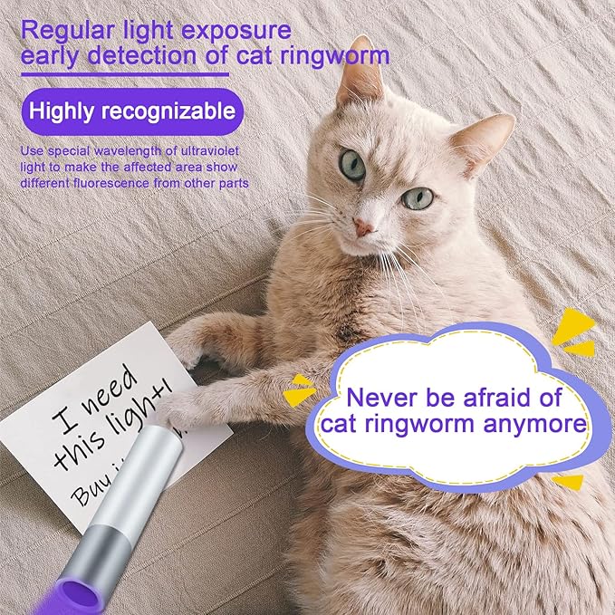 365nm Flashlight Black Light,Portable Handheld Cat Ringworm Detector lamp,for Dog Cat Care and Resin Curing(Silver White)