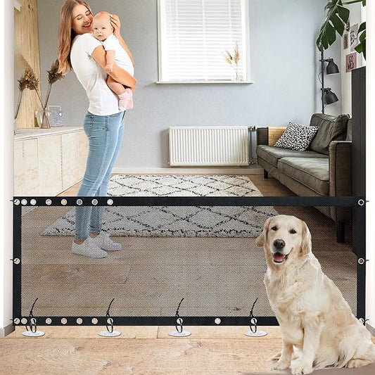 NWK 98’’ to 120’’Extra Wide Adjustable Pet Gate, 30’’ Tall, Mesh Pet Gate for The House Stairs Providing a Safe Enclosure for Pets to Play and Rest (Extra wide)