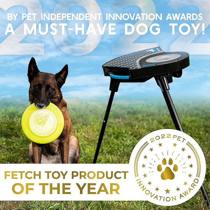 Franklin Sports Automatic Disc Launcher for Dogs - Ready Set Fetch! Automatic Disc Tosser Dog Toy for Fetch - Portable Automatic Disc Thrower Dog Toy - Portable Battery Powered Disc Launcher for Dogs