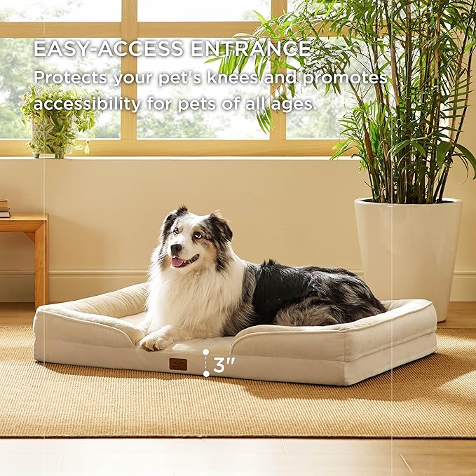 Bedsure Orthopedic Dog Bed for Extra Large Dogs - XL Washable Dog Sofa Beds Large, Supportive Foam Pet Couch Bed with Removable Washable Cover, Waterproof Lining and Nonskid Bottom, Light Khaki