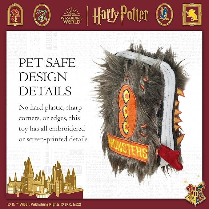 Harry Potter Monster Book Crinkle Pet Toy | Monster Book Dog Toy Version | Fuzzy and Crinkly Dog Toy Inspired by Wizarding World | Multisensory Dog Toy Plush