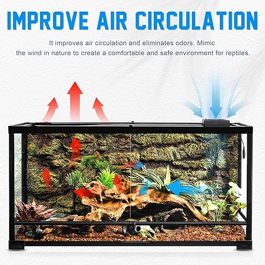 Reptile Ventilation Fan with Humidity Sensor and High-Temp Alarm, Fan Dehumidifier for Reptile Enclosure and Terrarium, Suitable for Humid Environments, Rainforest and Ecological Tanks