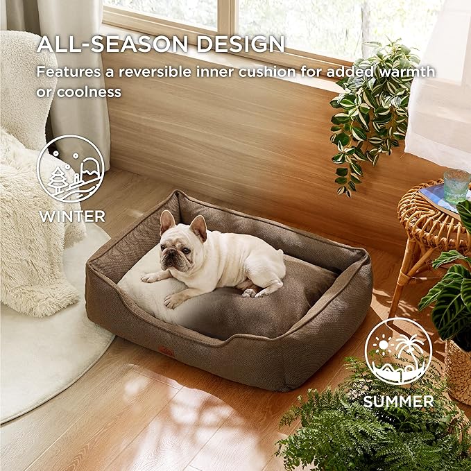 Bedsure Washable Dog Bed for Medium Dogs - Waterproof All-Season Foam Puppy Beds, Orthopedic Rectangle Cuddle Indoor Cat Beds with Removable Zipper Cover, 30x24x9inches, Brown