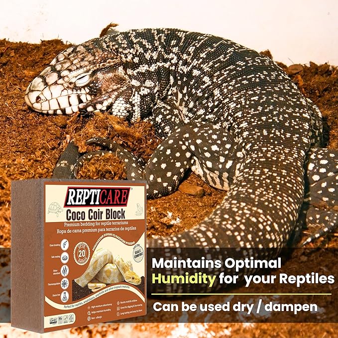 ReptiCare Organic Coconut Coir Compressed 10lb Block - Expands to 80 Quarts, Ideal Coconut Fiber Bedding for Ball Pythons, Bearded Dragons, Lizards, Tortoises, Hermit Crabs, and Bioactive Terrariums