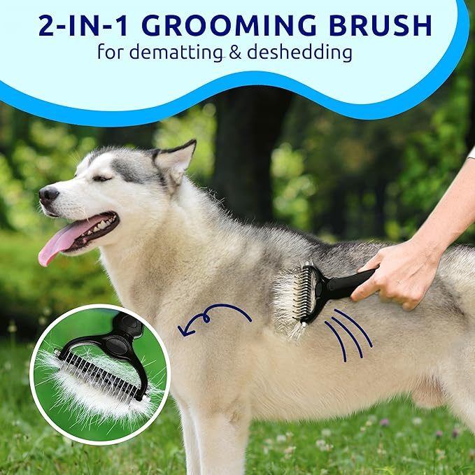 Pat your Pet Deshedding Dog Brush - Double Sided Undercoat Grooming Rake for Dogs & Cats, Dematting Comb and Shedding Tool, Extra Wide, Black