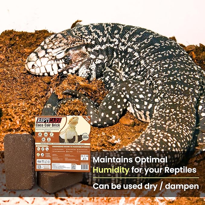 ReptiCare Coconut Coir Brick Compressed 1.4 lb Brick 6-Pack - Expands to 60 Quarts, Coconut Fiber Bedding for Ball Pythons, Bearded Dragons, Lizards, Tortoises, Hermit Crabs, Bioactive Terrariums
