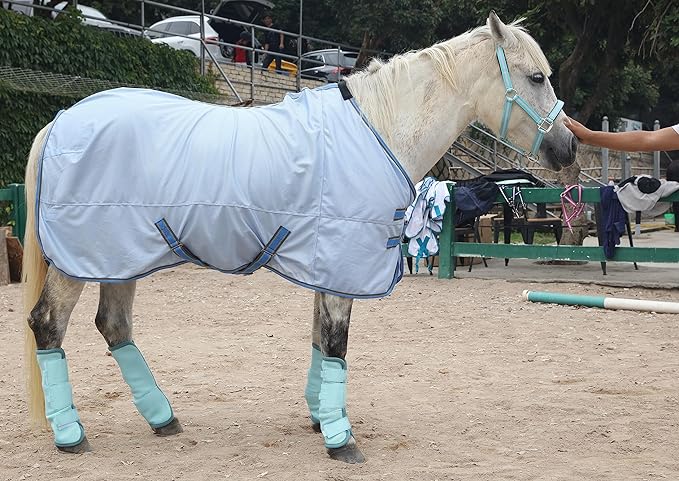 Horse Fly Boots - Fly Horse Boots Perfect for Equine Leg Wraps and Maximum Horse Fly Protection Set of 4 (Blue, Full)