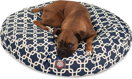 Navy Blue Links Large Round Indoor Outdoor Pet Dog Bed With Removable Washable Cover By Majestic Pet Products