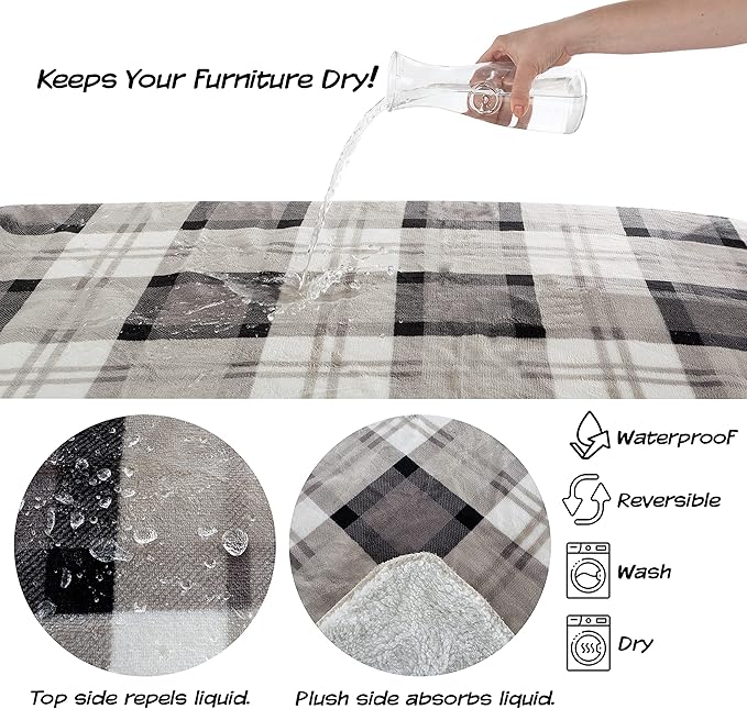 PETMAKER Pet Blanket - Reversible Waterproof Plaid Throw Protects Couch, Car, and Bed from Spills, Stains, or Fur - Dog and Cat Blankets (Gray), Large