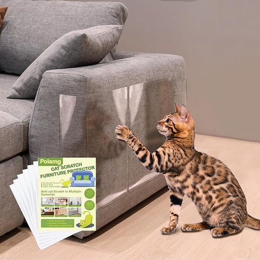 Anti Cat Scratch Furniture Protector-12 Pack Single Side Couch Protector for Cats, Self-Adhesive Cat Tape for Furniture, Clear Cat Scratch Deterrent for Furniture Door Walls (20P+86 Pins)