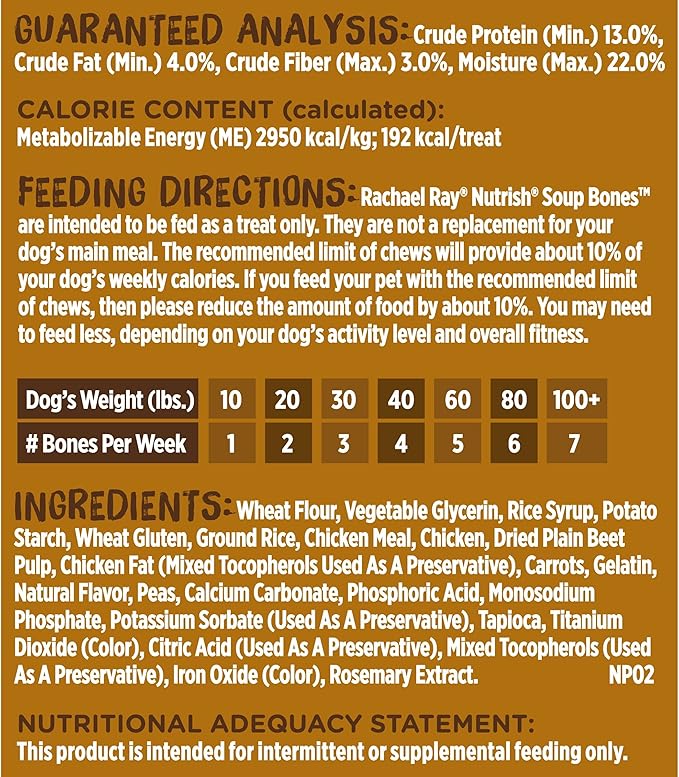 Rachael Ray Nutrish Soup Bones Dog Treats, Chicken & Veggies Flavor, 3 Count (Pack of 8)
