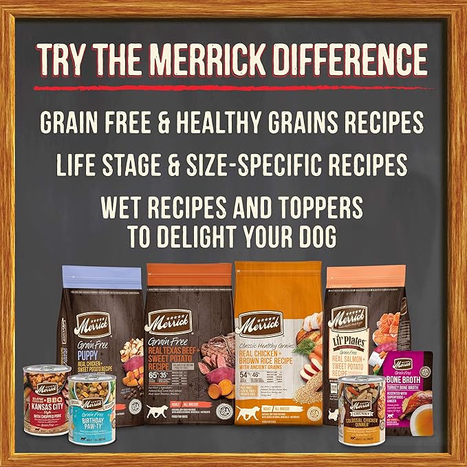 Merrick Grain Free Bone Broth, Premium Human Grade And Gluten Free Dog And Cat Food Topper Pouches, Chicken - 16 oz. Pouch.