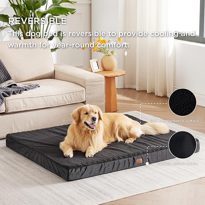 Bedsure Jumbo Dog Bed for Large Dogs - XXL Orthopedic Waterproof Dog Beds with Removable Washable Cover, Egg Crate Foam Pet Bed Mat, Suitable for Dogs Up to 150lbs, Black