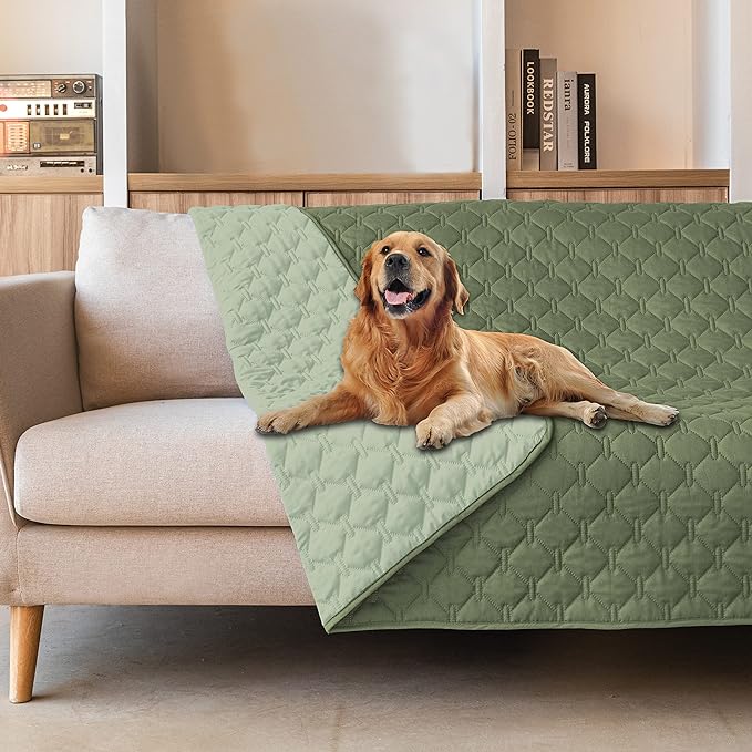 gogobunny 100% Double-Sided Waterproof Dog Bed Cover Pet Blanket Sofa Couch Furniture Protector for Puppy Large Dog Cat, Reversible (82x120 Inch (Pack of 1), Dark Green/Light Green)