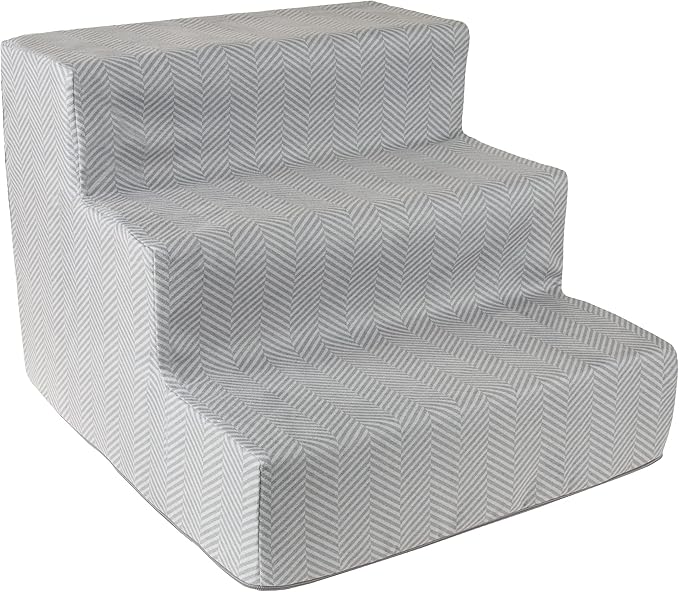 3-Step Pet Stairs - Nonslip Foam Dog and Cat Steps with Removable Zippered Microfiber Cover - 2-Tone Design for Home or Vehicle Use by PETMAKER (Gray)