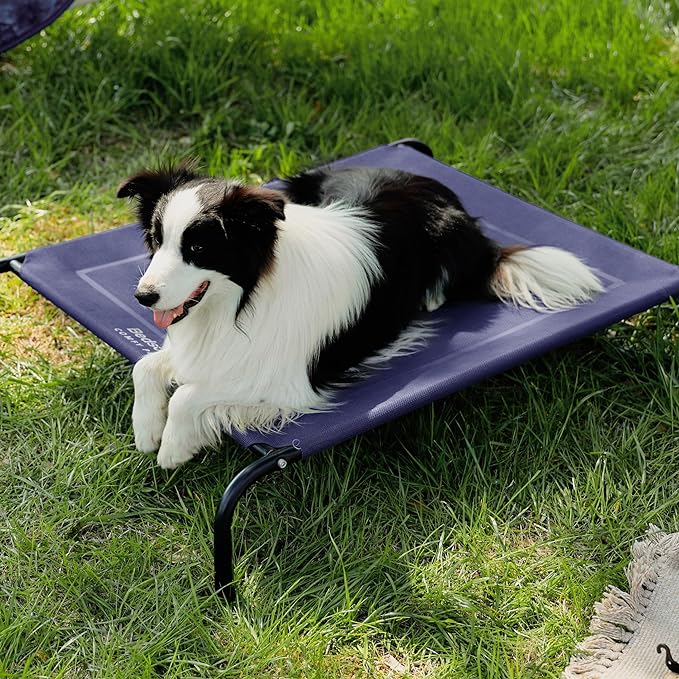 Bedsure Elevated Raised Cooling Cots Bed for Large Dogs, Portable Indoor & Outdoor Pet Hammock with Skid-Resistant Feet, Frame with Breathable Mesh, Deep Sea Blue, 49 inches