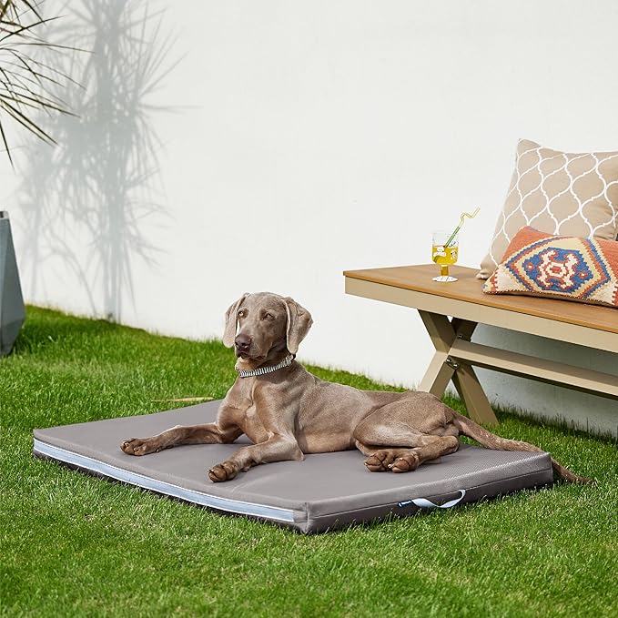 Bedsure Outdoor Waterproof Dog Bed with Heavy Duty Cover, Orthopedic Foam Supportive Dog Beds, Washable Dog Mat with Removable Cover for Large Dogs (44"x32", Grey)