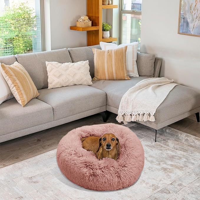 Best Friends by Sheri The Original Calming Donut Cat and Dog Bed in Shag Fur Dusty Rose, Small 23"