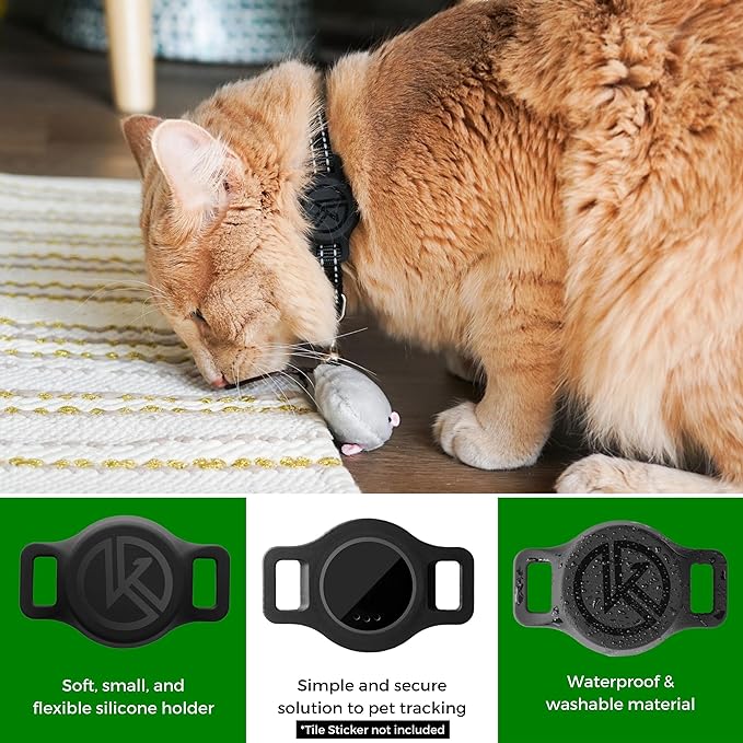 Tile Sticker Cat Collar Holder: The Smallest, Lightest, and Most Comfortable Tracking Case for Cats - Track Your Pet with iPhone Samsung Android Device - GPS for Boy Girl Kittens (Blue)