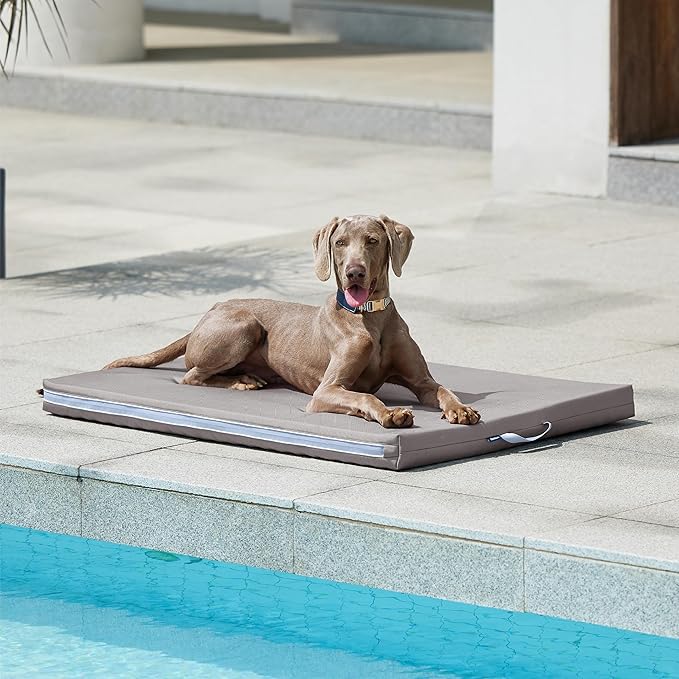 Bedsure Outdoor Waterproof Dog Bed with Heavy Duty Cover, Orthopedic Foam Supportive Dog Beds, Washable Dog Mat with Removable Cover for Large Dogs (44"x32", Grey)