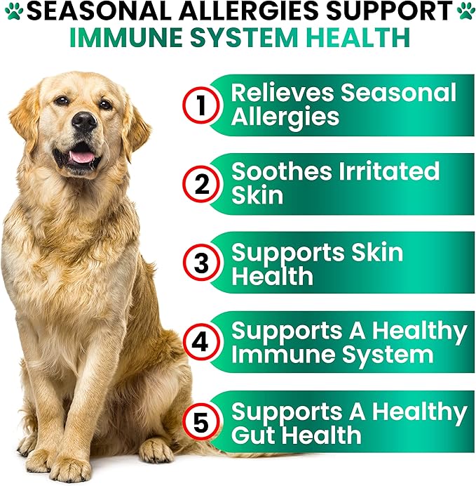 Dog Allergy Relief Chews - Dog Itch Relief - Probiotics, Omega 3 Fish Oil + Colostrum - Itchy Skin Relief - Seasonal Allergies - Anti Itch Support & Hot Spots - Immune Health Supplement - Made in USA