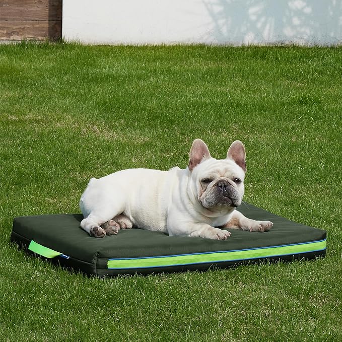 Bedsure Outdoor Waterproof Dog Bed with Heavy Duty Cover, Orthopedic Foam Supportive Dog Beds, Washable Dog Mat with Removable Cover for Large Dogs (30"x20", Moss Green)