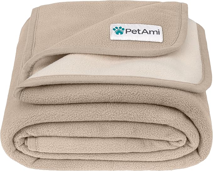 PetAmi Waterproof Dog Blanket for Medium Large Dog, Pet Puppy Blanket Couch Cover Protection, Fleece Cat Washable Throw, Couch Sofa Furniture Protector, Reversible Soft Plush, 40x60 Taupe/Beige