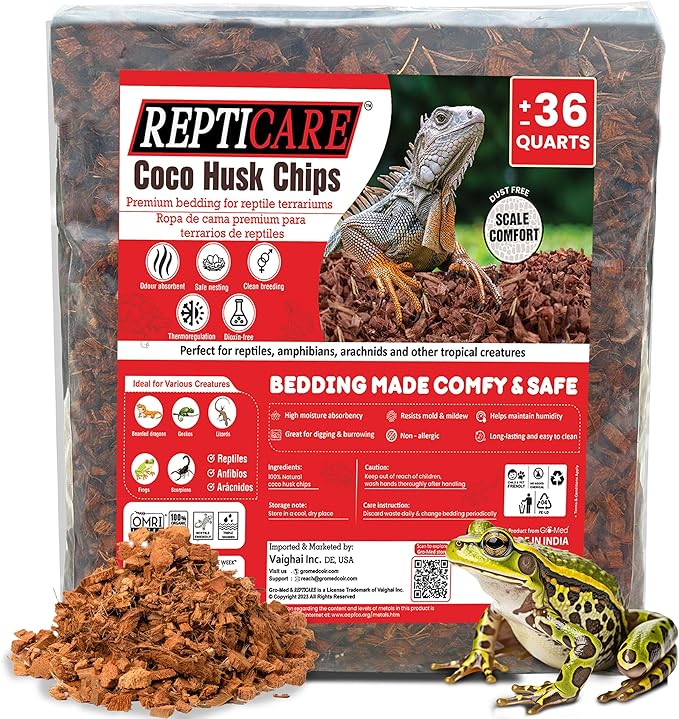ReptiCare Coconut 36 Quarts of Ready to Use Organic Coco Husk Bedding for Ball Pythons, Snakes, Tortoises, Crested Geckos, Frogs, or Lizard Terrarium Tanks