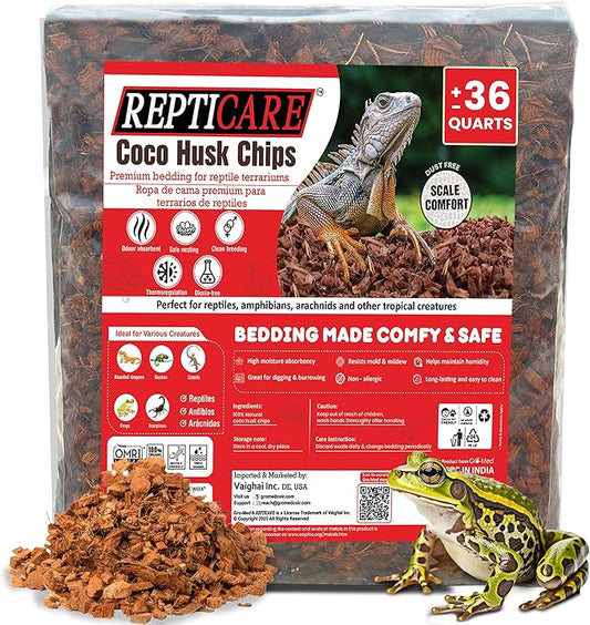 ReptiCare Coconut 36 Quarts of Ready to Use Organic Coco Husk Bedding for Ball Pythons, Snakes, Tortoises, Crested Geckos, Frogs, or Lizard Terrarium Tanks