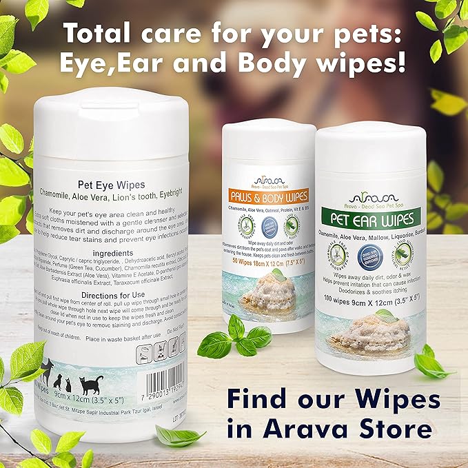 Arava Pet Eye Wipes for Dogs Cats Puppies & Kittens - 100 Count - Natural and Aromatherapy Medicated Cat Dog Eye Wipes for Discharge and Crust - Removes Dirt, Prevents Tear Stains, Face Wipes for Dogs