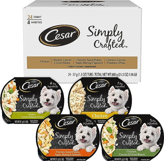 CESAR SIMPLY CRAFTED Adult Soft Wet Dog Food Cuisine Complement Variety Pack, (24) 1.3 oz Tubs