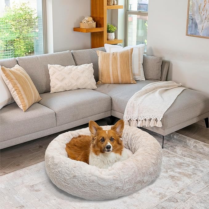 Best Friends by Sheri The Original Calming Donut Cat and Dog Bed in Lux Fur Oyster, Medium 30"