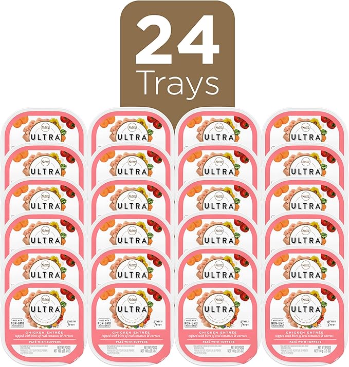 NUTRO ULTRA Adult Grain Free Soft Wet Dog Food, Chicken Entrée Paté with Tomatoes & Carrots, 3.5 oz. Trays, Pack of 24