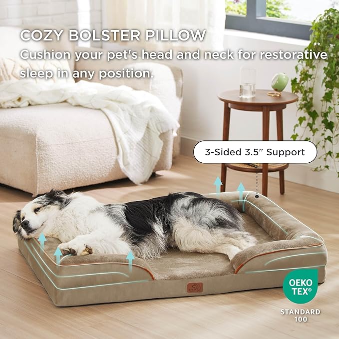 Bedsure Orthopedic Dog Bed for Extra Large Dogs - XL Washable Dog Sofa Beds Large, Supportive Foam Pet Couch Bed with Removable Washable Cover, Waterproof Lining and Nonskid Bottom, Hazel