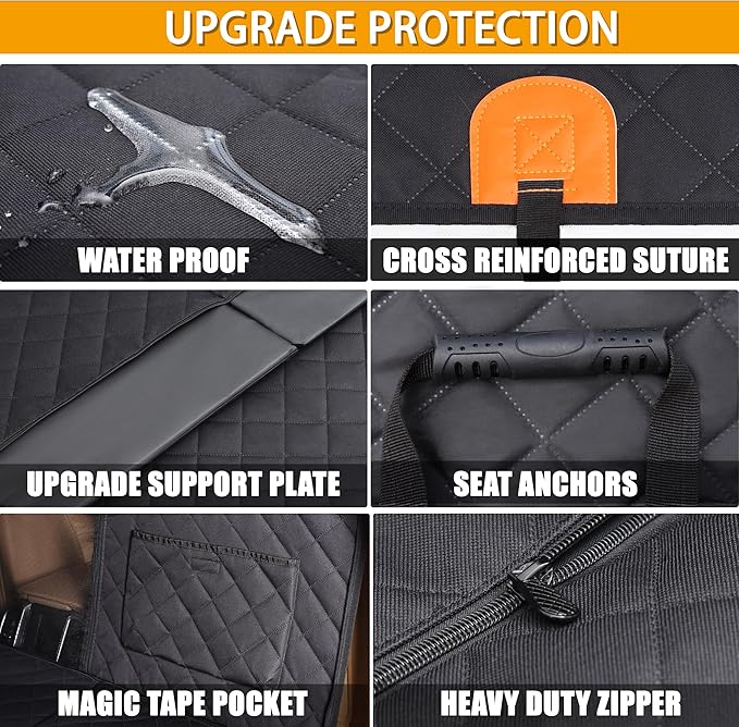Dog Car Back Seat Extender Cover,Hard Bottom Scratchproof and Waterproof Protector,with Mesh Window and Storage Pocket for Car,SUVs,Trucks Black